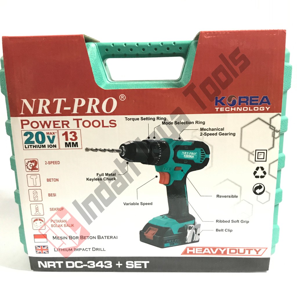 Jual Nrt Pro Dc Set Cordless Impact Drill Mm V Bor Baterai