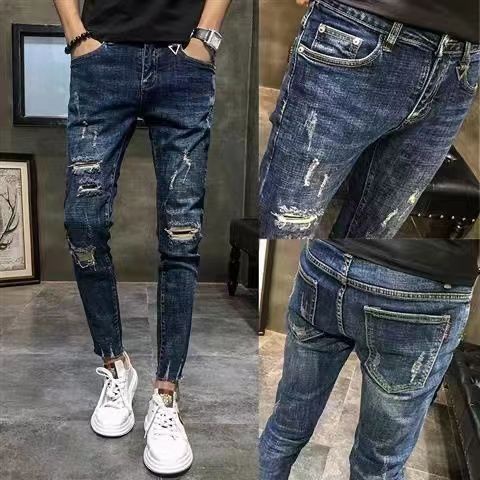 Jual ootd korean style celana jeans slim fit pria celana ripped jeans