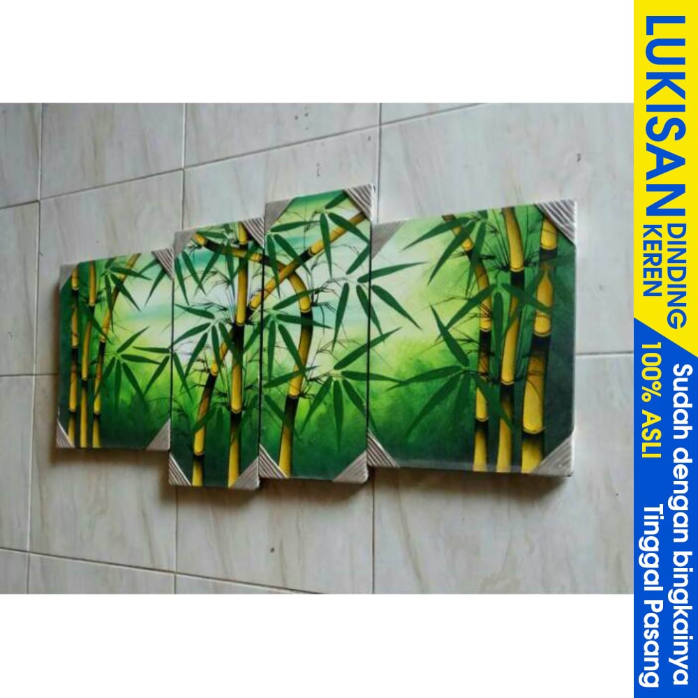 Jual Lukisan Panel Hutan Bambu Hijau 4in1 Lukisan Dinding Ruang Tamu