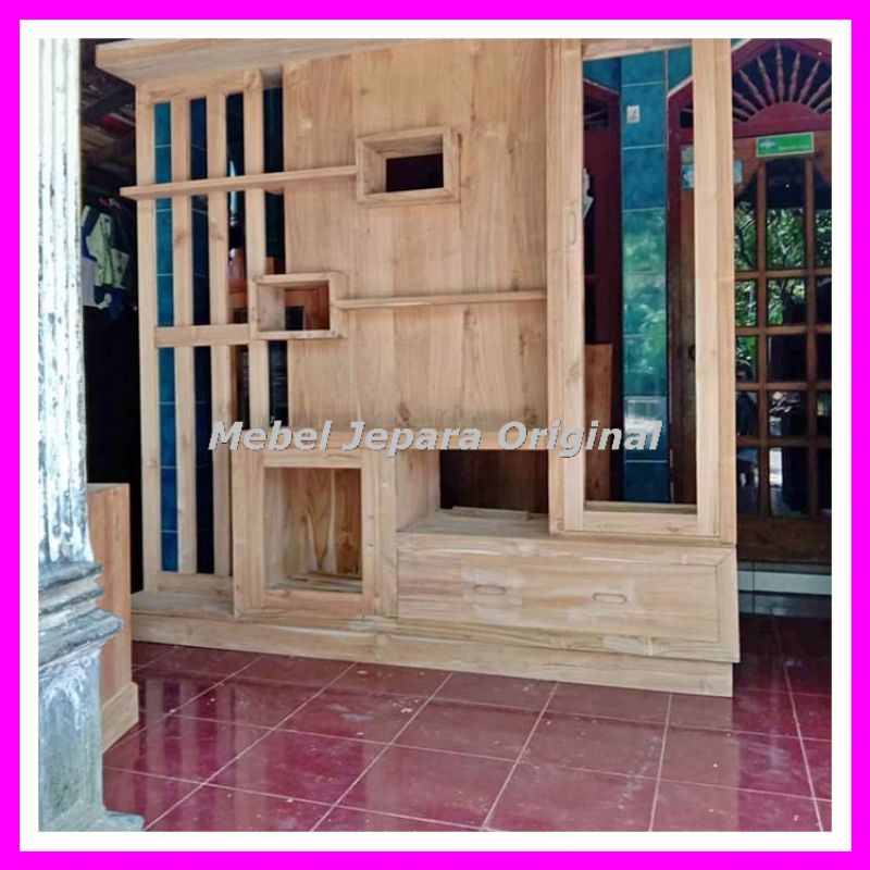 Jual Lemari Partisi Pemisah Ruangan Lemari Hias Ruang Tamu Besar Kayu Jati Mentahan Mebel