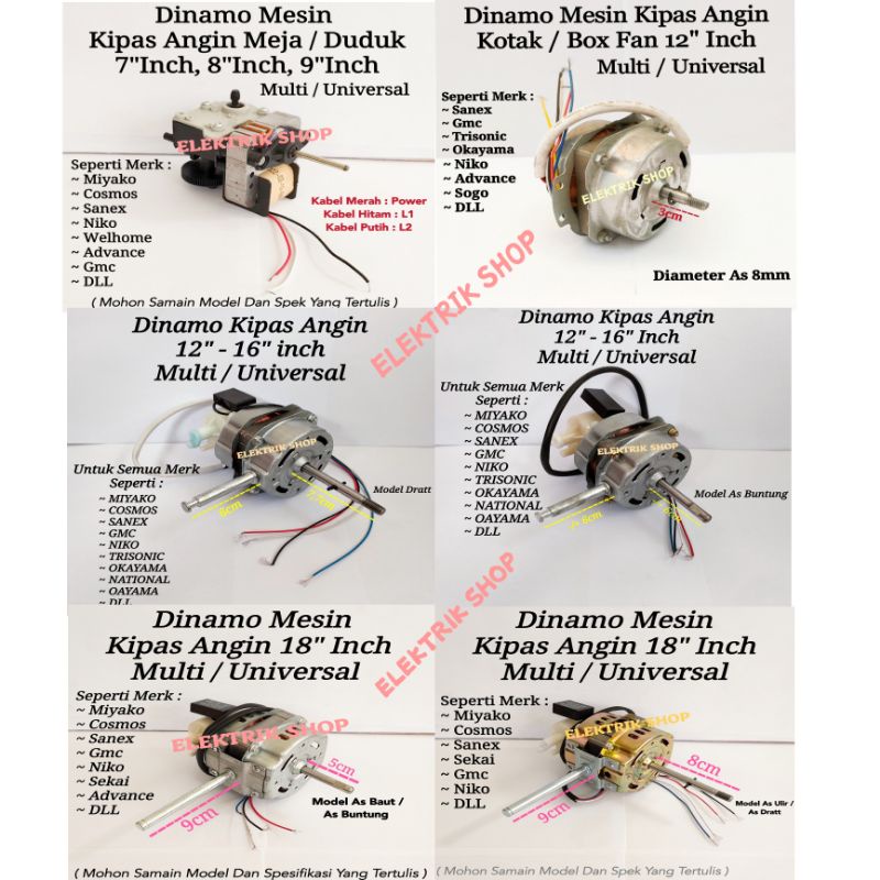 Jual Dinamo Mesin Kipas Angin Multi Universal Tersedia Beberapa Model