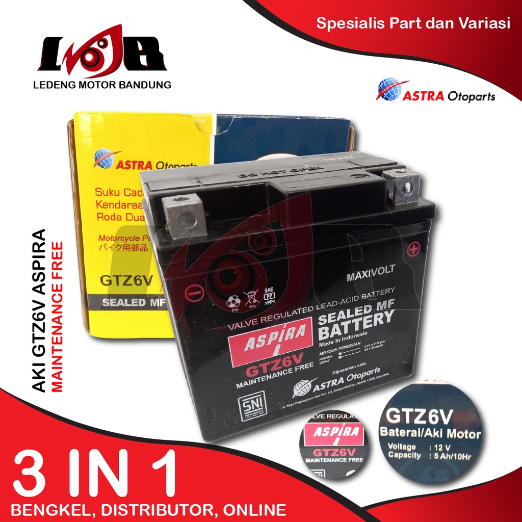 Jual Aspira GTZ6V Aki Maintenance Free Motor Honda Vario 150 125 CBR