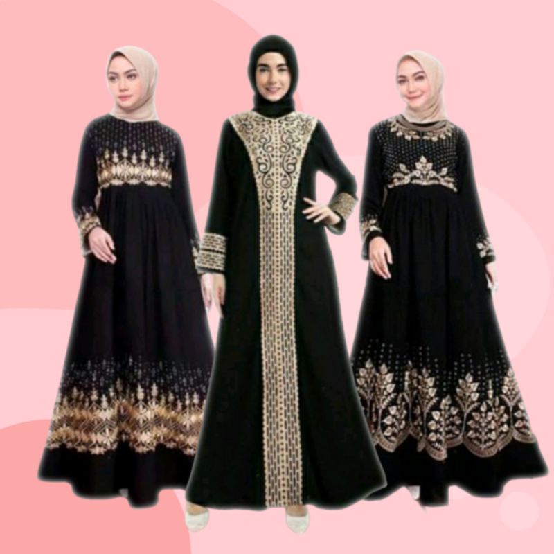 Jual DRESS SYARI HITAM JUBA ABAYA TURKEY BORDIR ARAB SAUDI ELEGAN MODEL