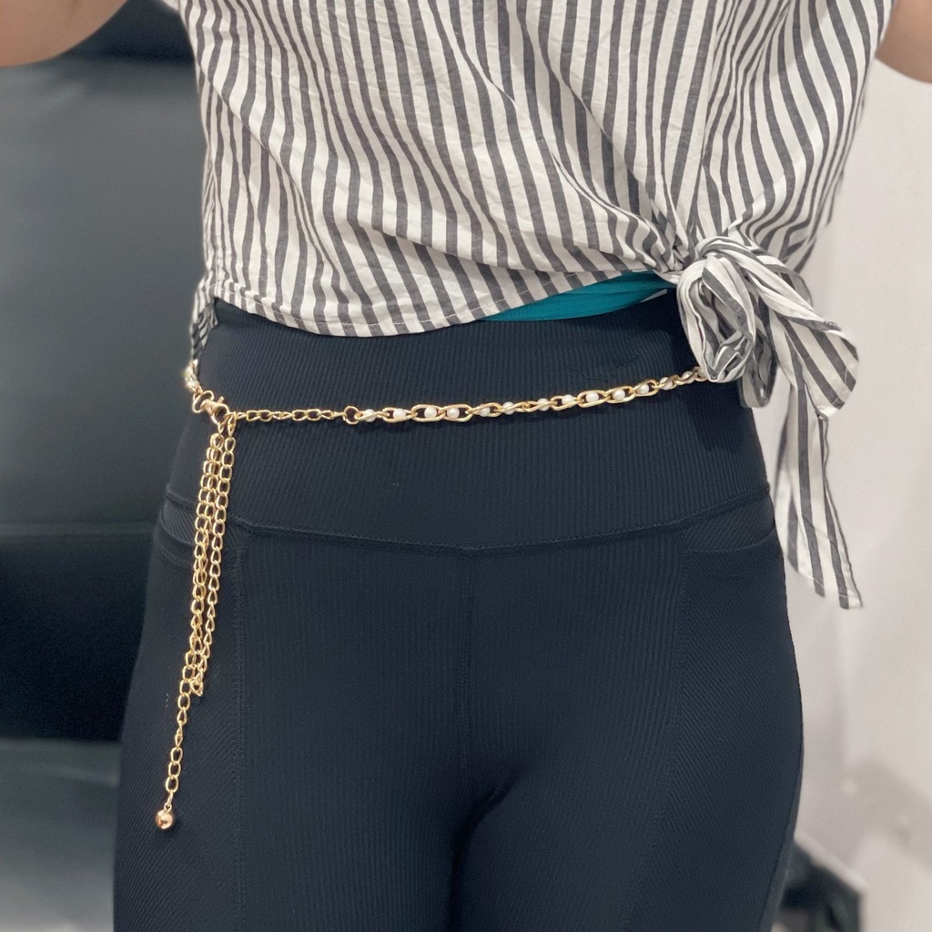 Jual Ikat Pinggang Belt Rantai Mutiara Hitam Slim Belt | Shopee Indonesia