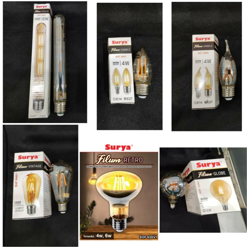 Jual Lampu LED Filamen 4 & 6 Watt Surya Filum Retro, Tubular, Candle ...