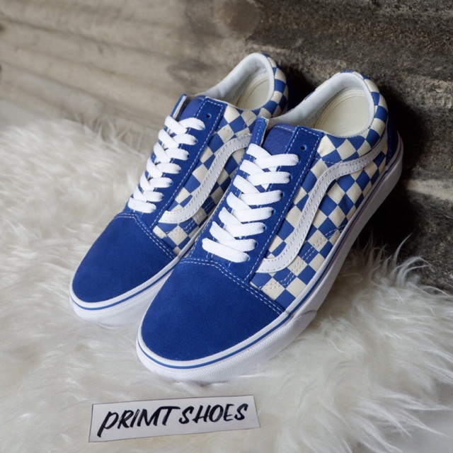 Blue primary check old skool vans deals