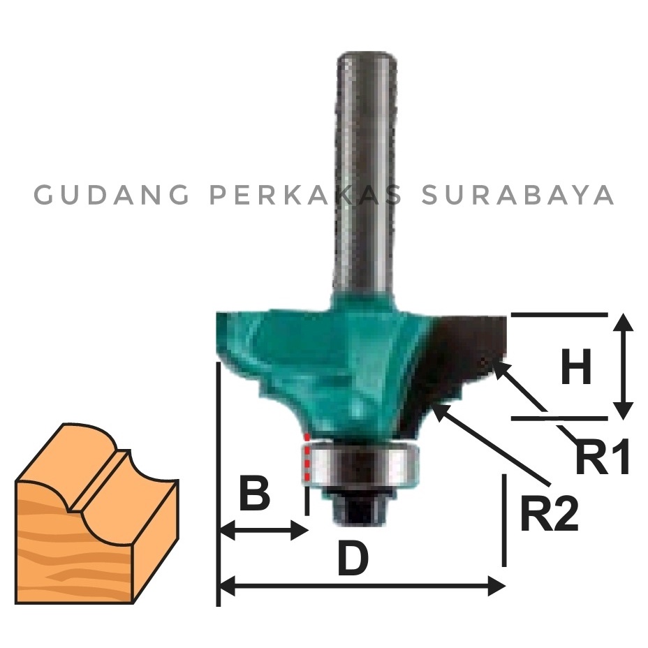 Jual Classical Ogee Bit Flute Ball Bearing Guide Mata Profil Kayu As