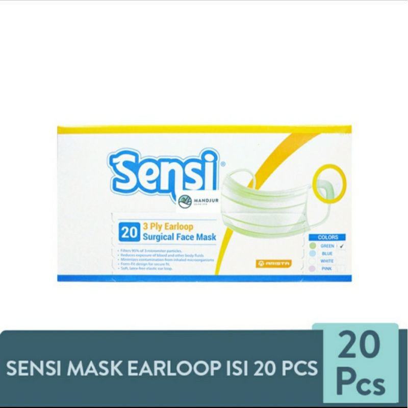 Jual SENSI MASKER 3 PLY EARLOOP SURGICAL FACE MASK ISI 50 PCS | Shopee ...