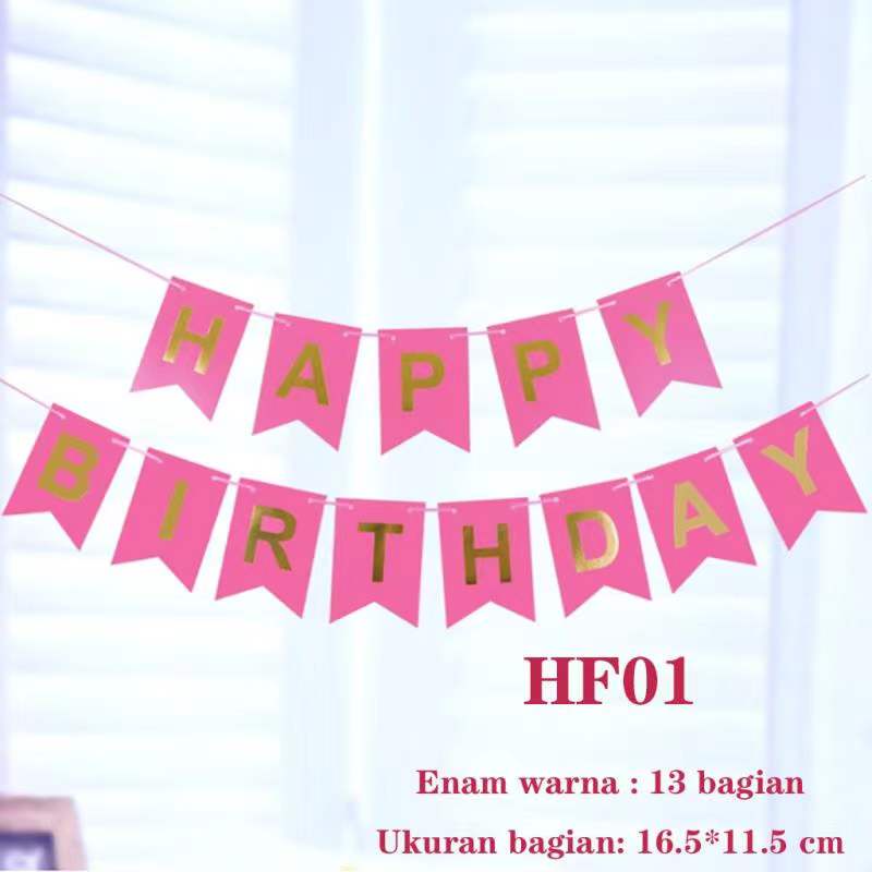 Jual Banner Happy Birthday Bunting Flag Ulang Tahun Hitam Tulisan Gold Balon Dekorasi Ulang