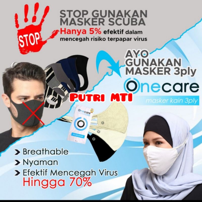Jual Masker kain onecare hijab 3lply isi 3 pcs | Shopee Indonesia