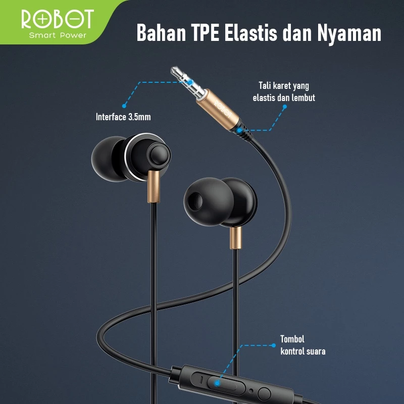 ROBOT Headset Earphone In-Ear Deep Rich Bass Metal Wire RE240S Original - Garansi 1 Tahun