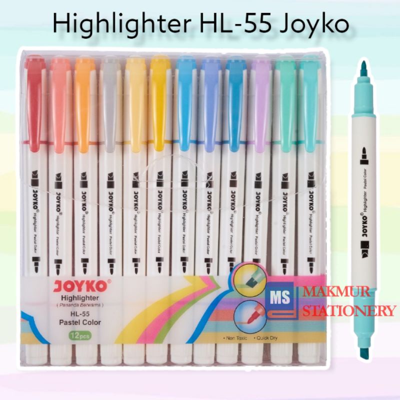 Jual Highlighter/Penanda Joyko Pastel 12 Warna (1 Set) HL55 Shopee
