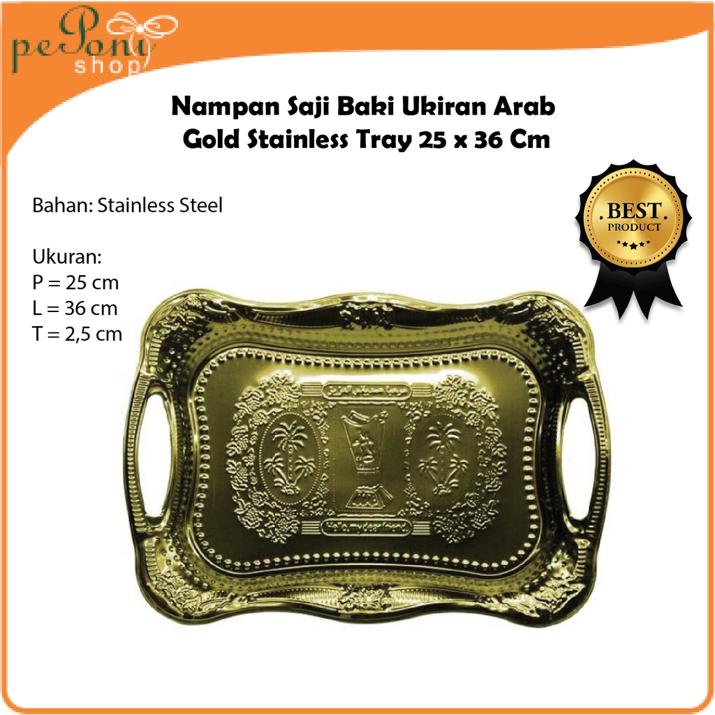 Jual Nampan Saji Baki Ukiran Arab Gold Stainless Tray Baki Cantik Emas Shopee Indonesia 4537