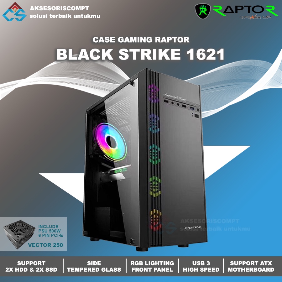 Jual Casing Gaming Powerup Raptor Black Led Rgb Front Panel Psu