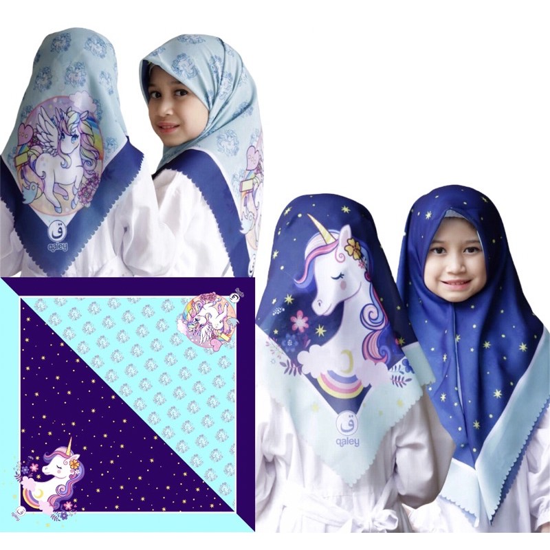 Jual VOAL PRINTING SEGIEMPAT ANAK MOTIF UNICORN CUTE / HIJAB ANAK