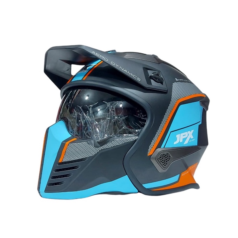 Jual Helm JPX MX 726R Motif MX 01 Black Matt Blue Orange Half Face