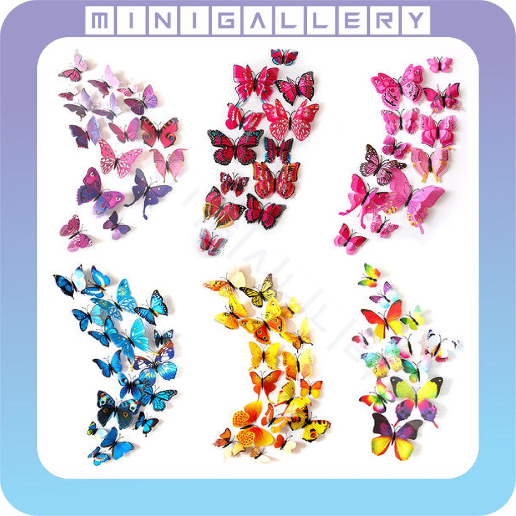 Jual MG 08 Stiker Dinding 3D Motif Kupu - Kupu 12 Pcs Wall Sticker Hias ...