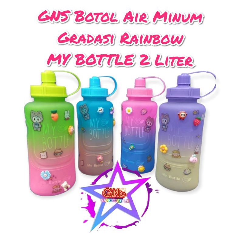 Jual GNS Botol Air Minum Gradasi Rainbow My Bottle 2 Liter / Botol Air ...