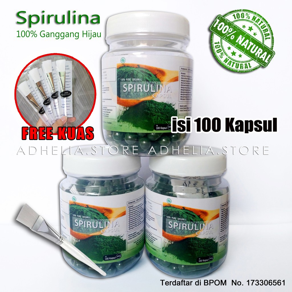 Jual DISTRIBUTOR Spirulina Botol isi 100 Kapsul FREE KUAS - Masker