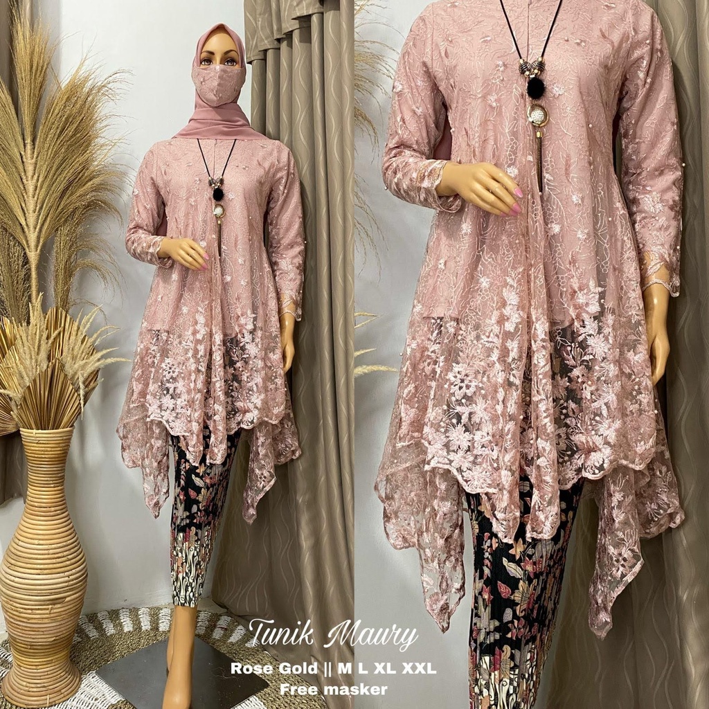 Jual Setelan Tunik Maury Modern 2024//Set Tunik Maury Dan Rok Plisket ...