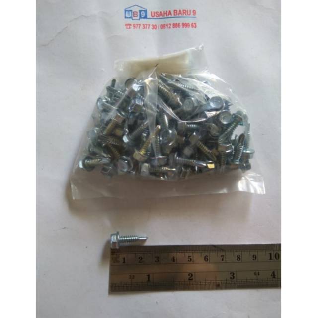 Jual Baut Roofing / Skrup Rufing / Baut Baja Ringan ukuran 8mm x 2cm ...
