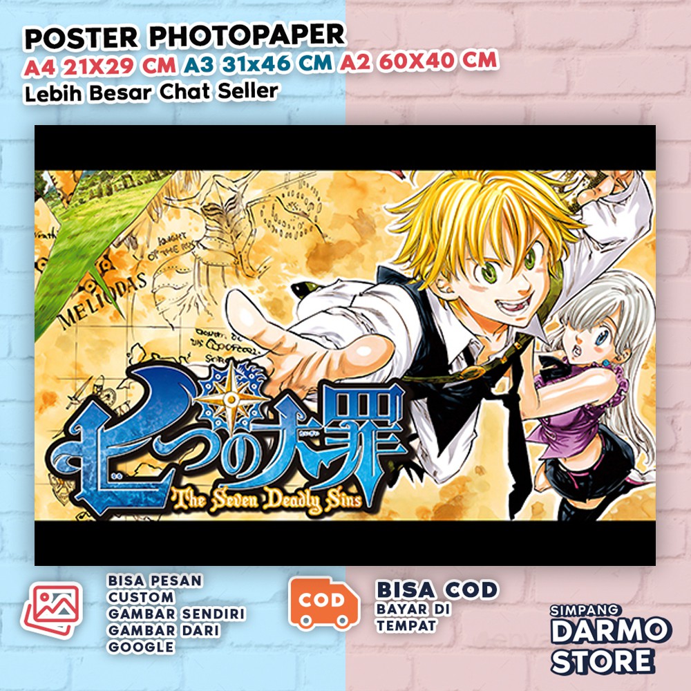 Jual Poster Nanatsu No Taizai Anime Seven Deadly Sins Wibu Meliodas Ban King Gowther Merlin