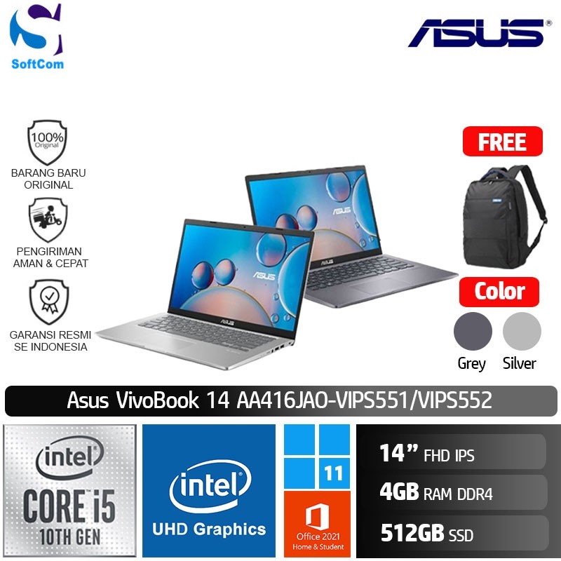 Jual Asus A416JAO VIPS551 VIPS552 i5 1035G1/4GB/512GB/W11+OHS Vivobook ...