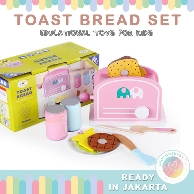 Jual Mainan Kayu Pink Toaster Toast Bread Set Pretend Play Children ...