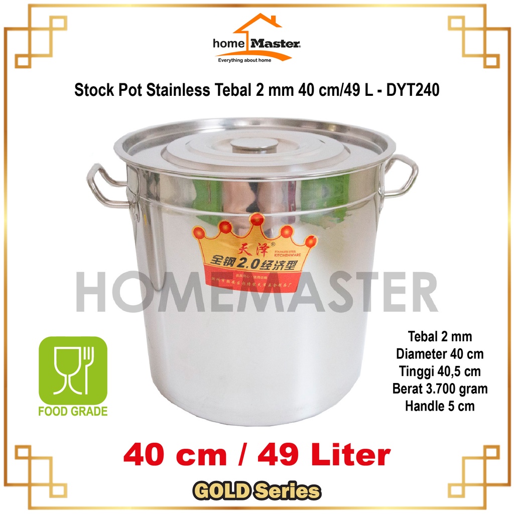 Jual Homemaster Panci Kuahkaldustocksoupsop Pot Stainless Tebal 2 Mm 40 Cm49 L Dyt240 7439