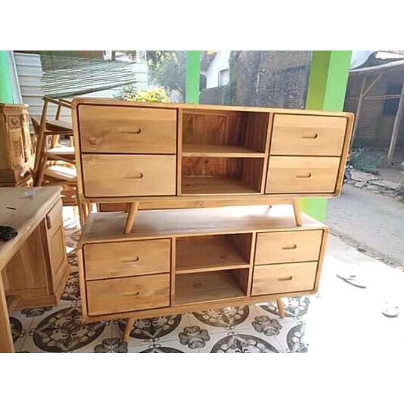 Jual Ready Mentahan Stand Tv Meja Tv Retro Kayu Jati Solid Shopee Indonesia