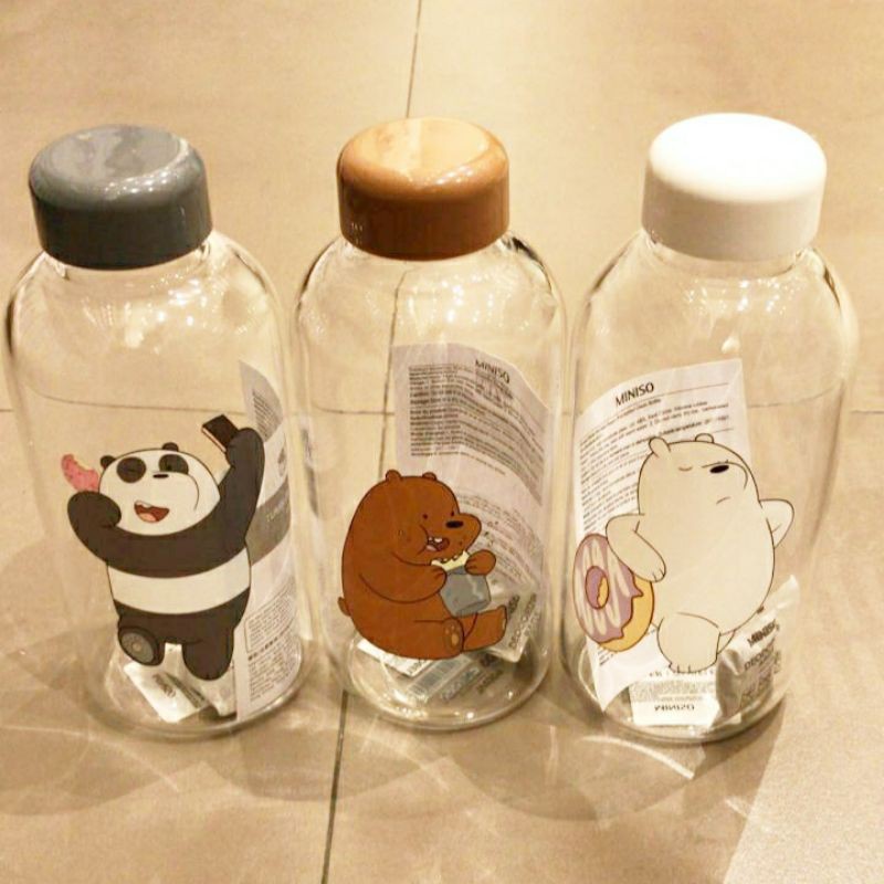 Jual Miniso We Bare Bears Glass Bottle 600ml Botol Kaca Miniso Botol Kaca We Bare Bears 4346