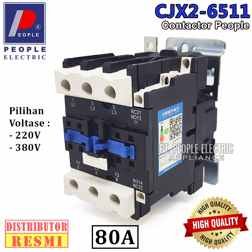 Jual CONTACTOR KONTAKTOR CJX2-6511 PEOPLE 80A AC 36V, 110V, 220V, 380V ...