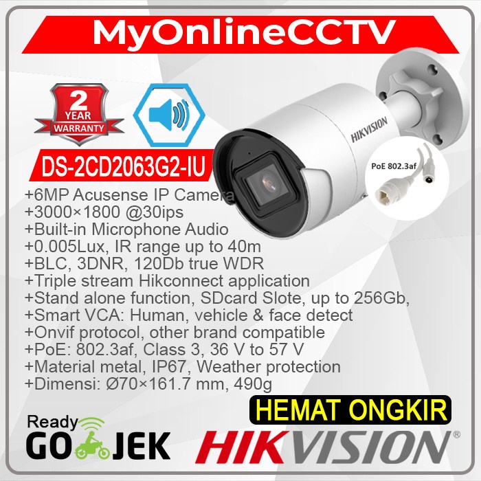 Jual Ds 2cd2063g2 Iu Hikvision Ip Cam Cctv 6mp Acusense Audio Face