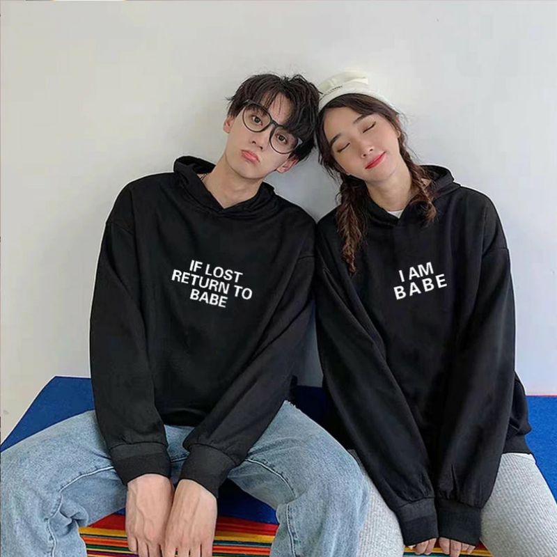 Jual S 6XL Hoodie COUPLE Jaket Hoodie IM BABE Sweet Matching Sweater Couple IF LOST RETURN TO BABE Korean Style Shopee Indonesia