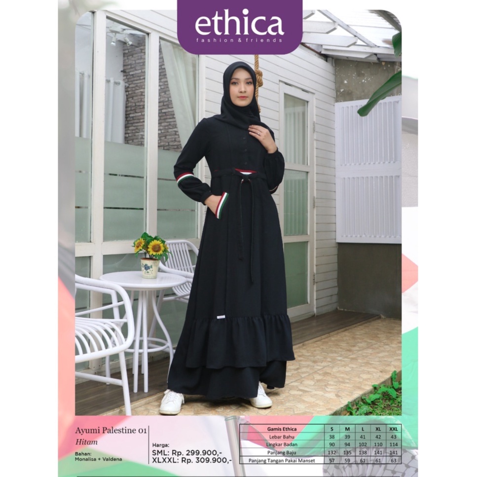 Jual ETHICA GAMIS DRESS HITAM BLACK TERBARU PAKAIAN MUSLIM WANITA