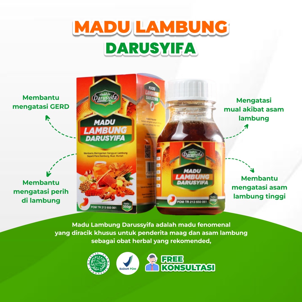 Madu Lambung Darusyifa Obat Herbal Alami Atasi Maag Magh Mag Kronis Gerd Asam Lambung Tinggi Nyeri Peradangan Radang Usus Peut Begah Kembung Mual Peningkat Daya Tahan Tubuh Stamina Imun Imunitas Boster Booster Bosster 100% Asli Resmi BPOM Halal MUI