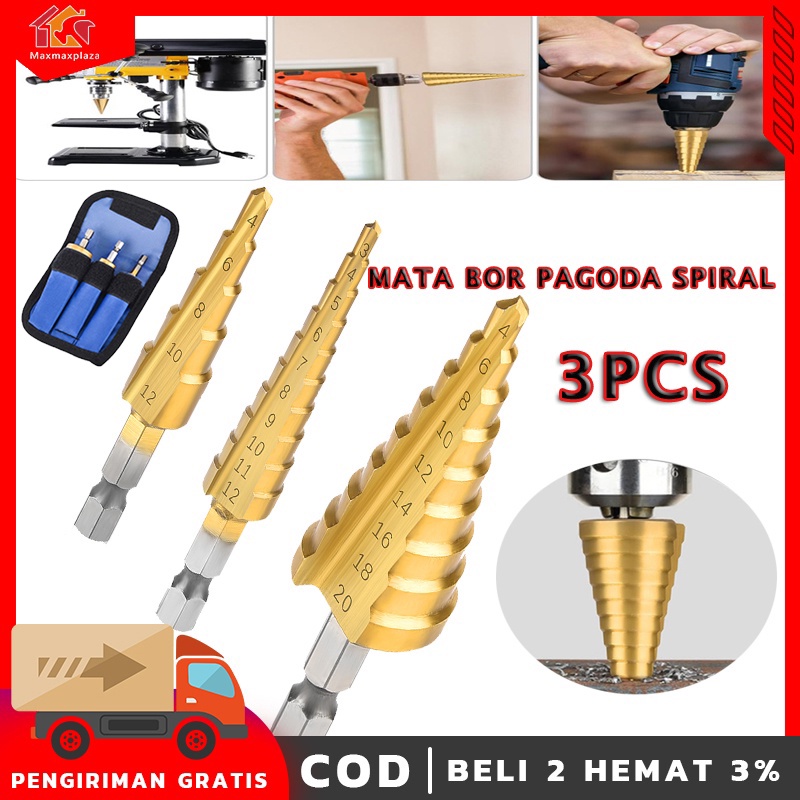 Jual Mata Bor Pagoda Spiral Besi Kuningan Kayu Plastik Step Drill Tingkat Payung Cone Hss 3pcs