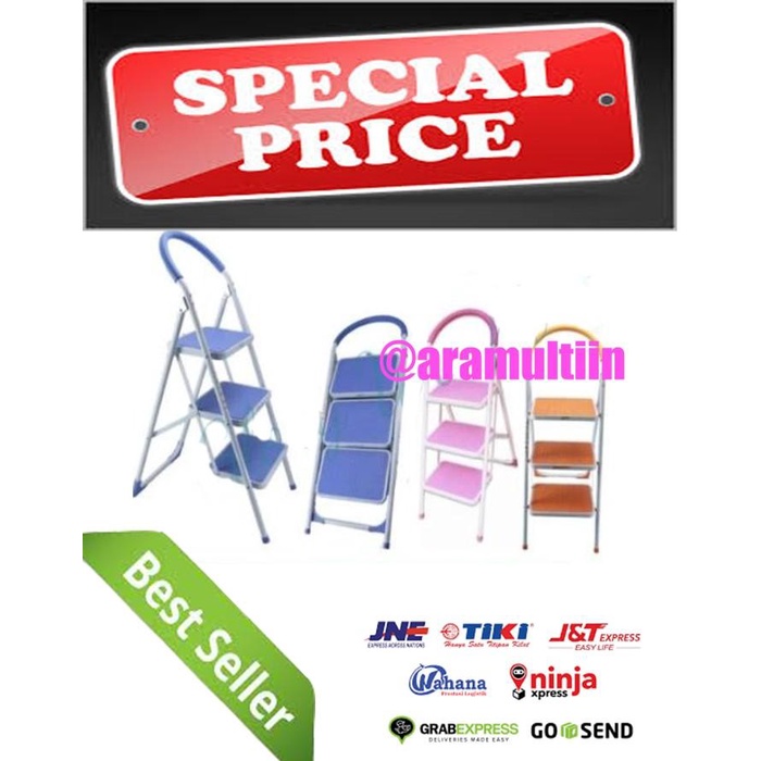 Jual Tangga Lipat Krisbow Tangga Lipat 3 Step Pijakan Besi Biru Pink
