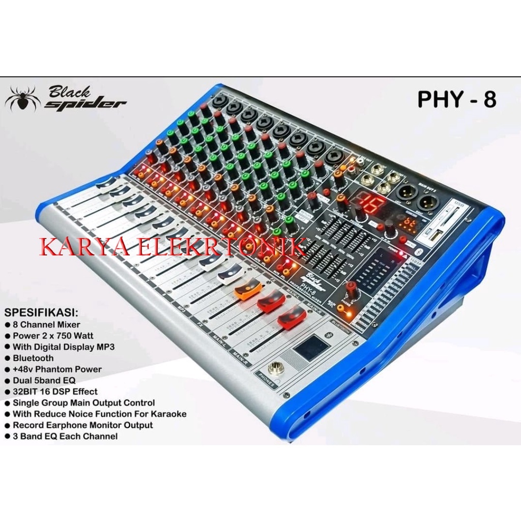 Jual Power Mixer Black Spider PHY8 PHY8 PHY 8 Channel 750W X 2
