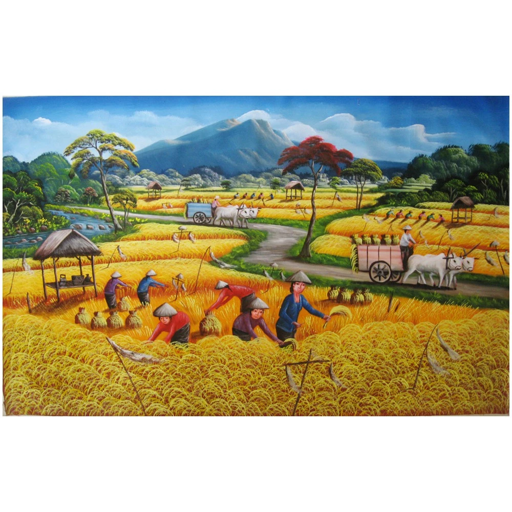 Lukisan Padi Sawah Landscape Fabric 120 x 60 cm