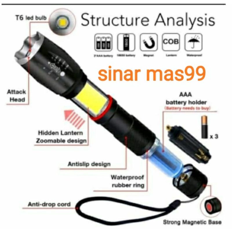 Jual Senter Swat Cree T6 + COB+Magnet 8000 Lumens Senter Polisi Super ...