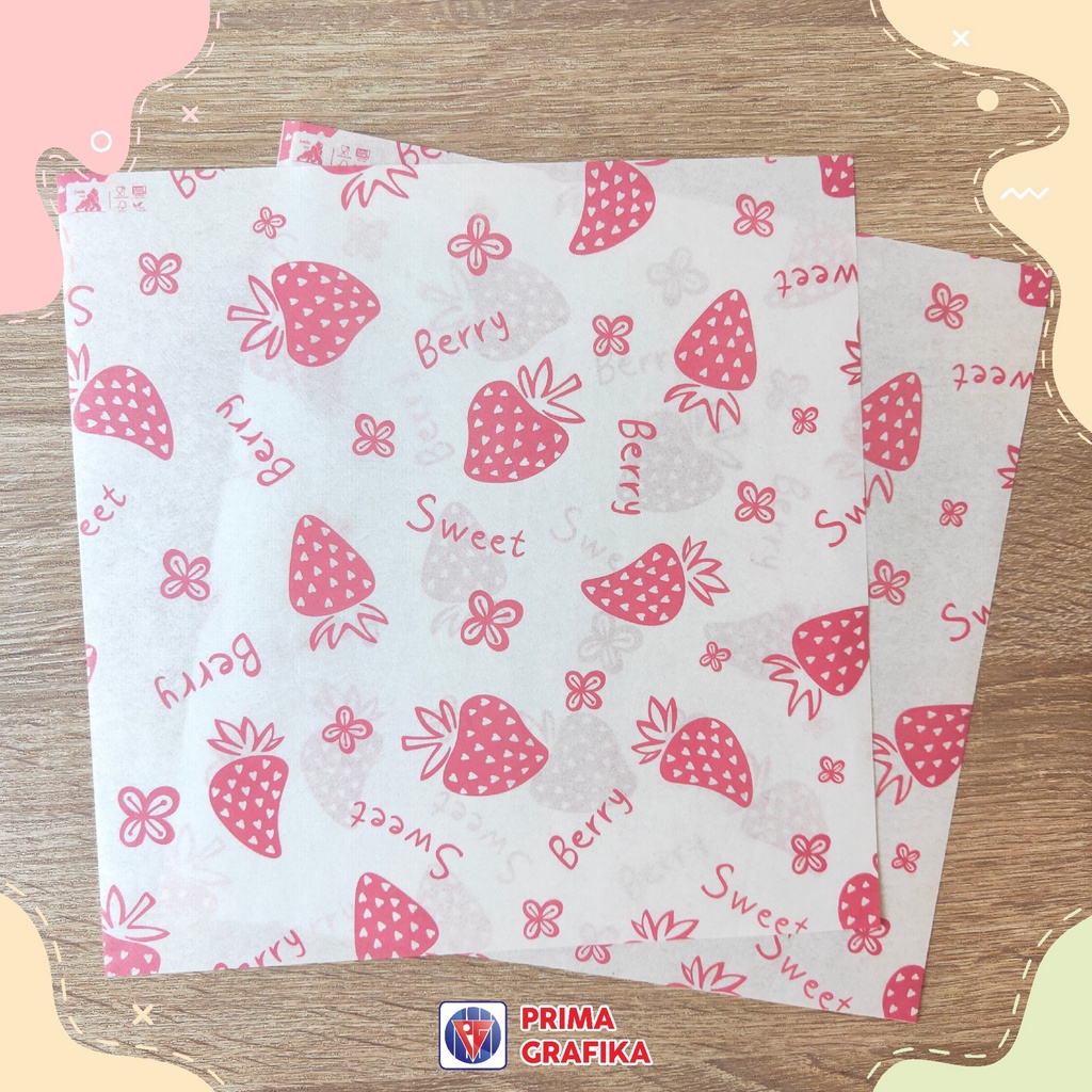 Jual Kertas Roti Motif Strawberry 20x20 Foodgrade - Wrappingpaper ...