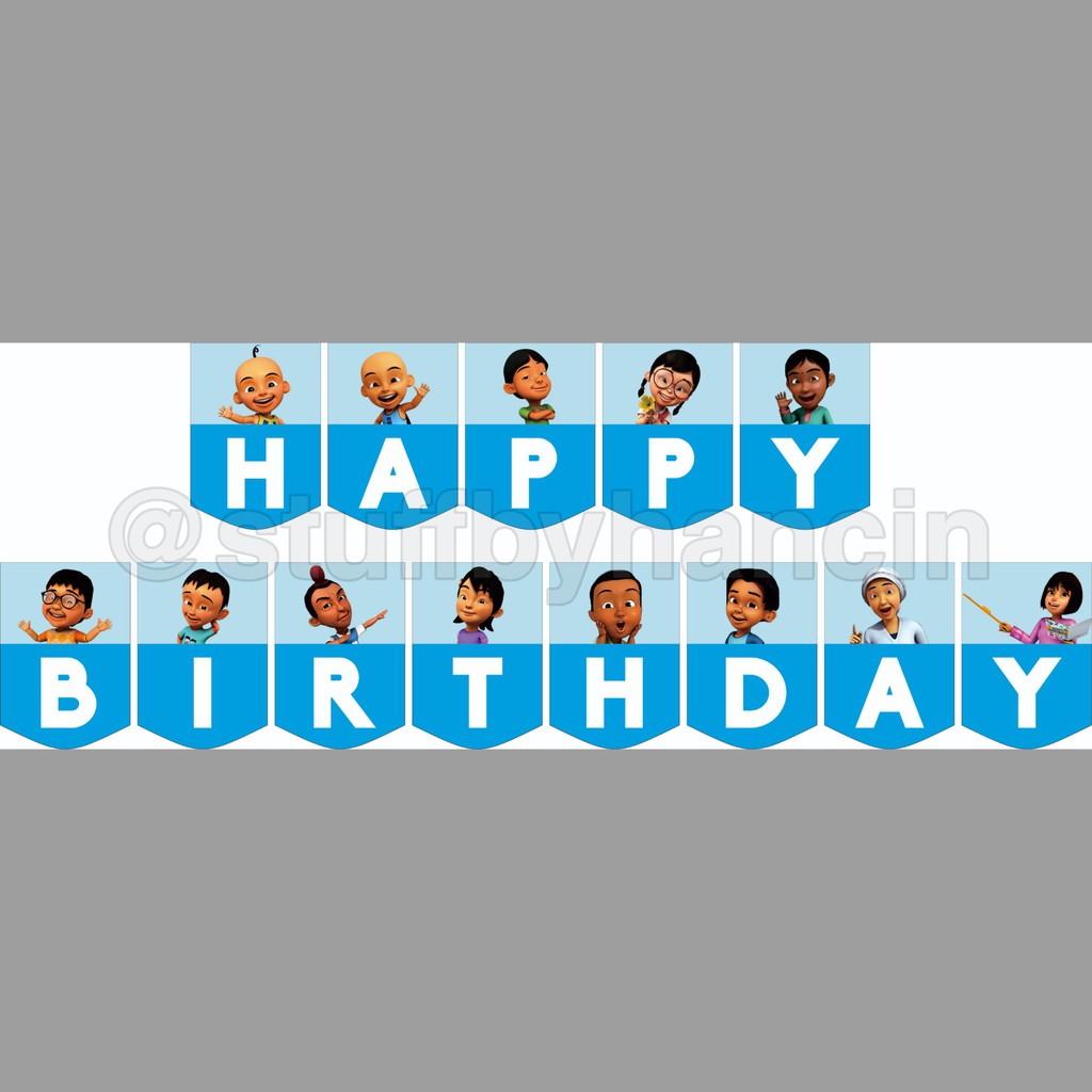Lot De 8 Feuilles De Papier Cadeau Réversible « Happy Birthday » Bleu
