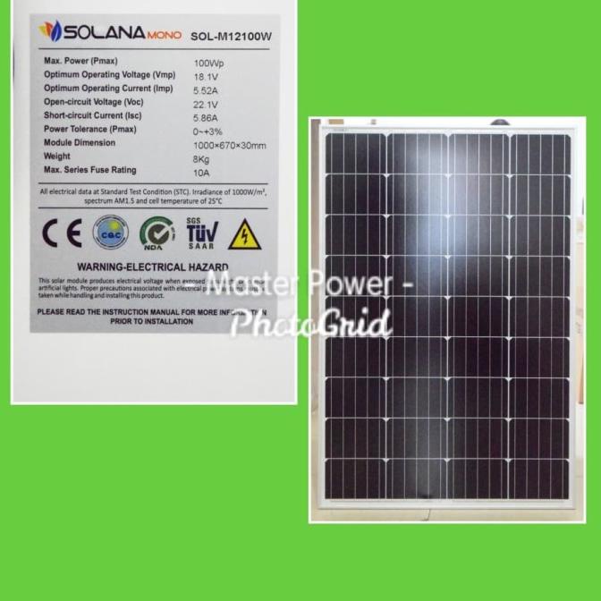 Jual SOLANA PANEL SURYA 100WP MONO 12V PV SOLAR CELL | Shopee Indonesia