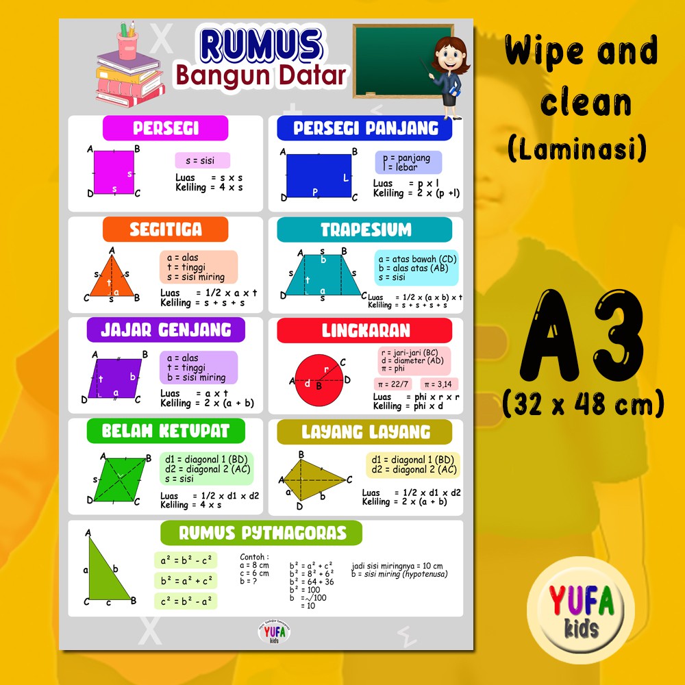 Jual 065 Poster rumus bangun datar - Poster Edukasi Anak - Poster