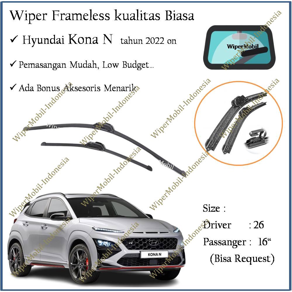 Jual Wiper Frameless Kaca Mobil Hyundai Kona N 2022 2023 2024 2025 ...