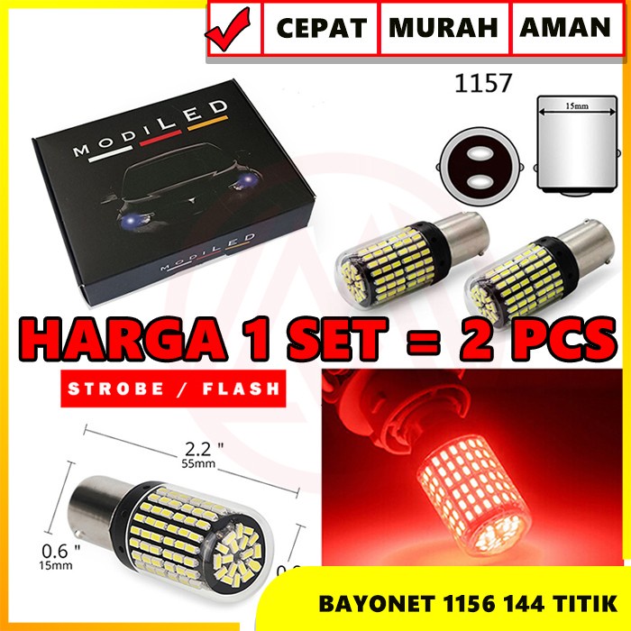 Jual Lampu Led Bayonet 144 Titik 144 1157 Led Flash Strobo Bay15d Kaca