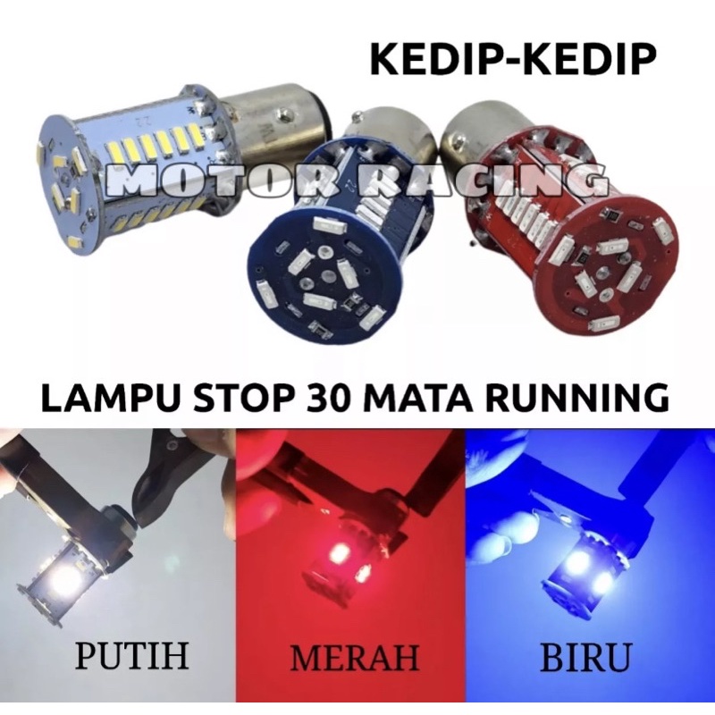 Jual Lampu LED Rem Stop Bayonet 30 Mata Strobo Kedip Mobil Motor Kaki 2 ...