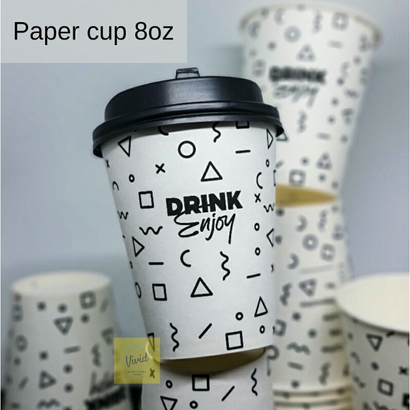 Jual Cup Kertas 8 oz - Gelas Kopi Full Set Pipet - Paper Cup (237ml