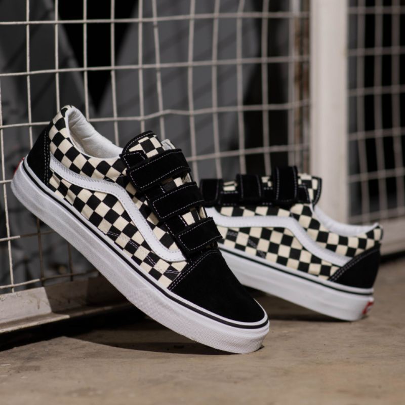 VANS OLD SKOOL VELCRO CLASSIC CHECKERBOARD BLACK WHITE